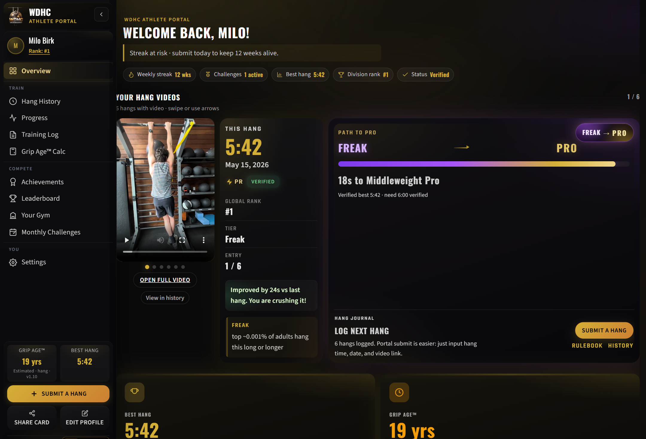 Athlete portal dashboard